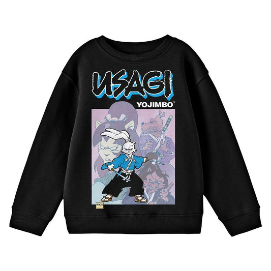 بلوزة Usagi Yojimbo Usagi &amp; Poster Art للشباب باللون الأسود برقبة دائرية وأكمام طويلة