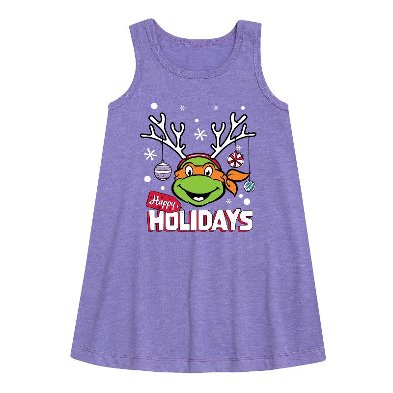 Girls' - Teenage Mutant Ninja Turtles - Happy Holidays Graphic Sleeveless Aline Dress