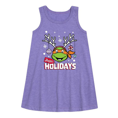 Girls' - Teenage Mutant Ninja Turtles - Happy Holidays Graphic Sleeveless Aline Dress