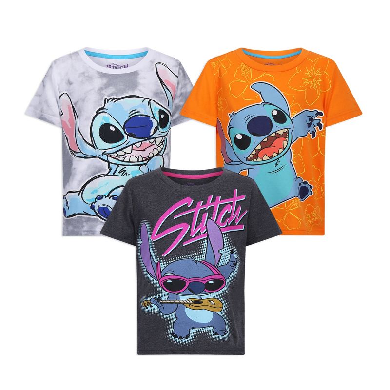 Disney Lilo & Stitch Boys 3 Pack Short Sleeve T-Shirt for Big Kids