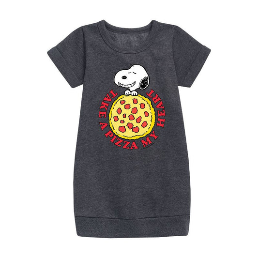 Girls' - Peanuts - Pizza My Heart Graphic Short Sleeve Fleece Dress