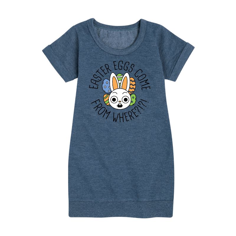Girls' - Instant Message - Easter Eggs Come From Where Graphic Short Sleeve Fleece Dress