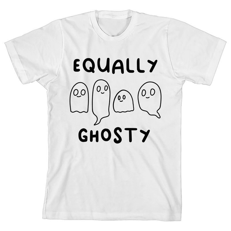 Kids Halloween Cartoon Ghosts Equally Ghosty Youth White Short Sleeve Crew Neck Tee