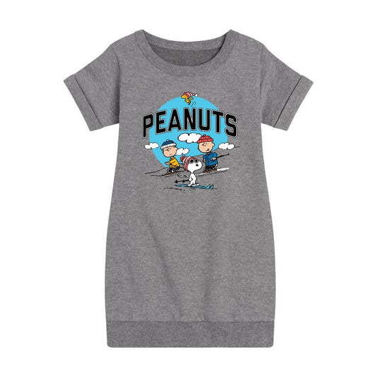 Girls' - Peanuts - Snoopy and Friends Skiing Graphic Short Sleeve Fleece Dress