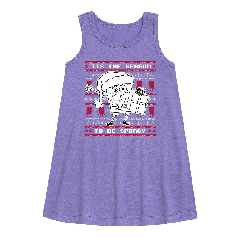 Girls' - SpongeBob SquarePants - Spongebob Xmas Sweater Graphic Sleeveless Aline Dress