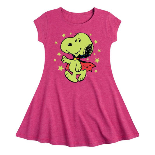 Girls' - Peanuts - Snoopy Vampire Star Art Fit & Flair Cap Sleeve Dress