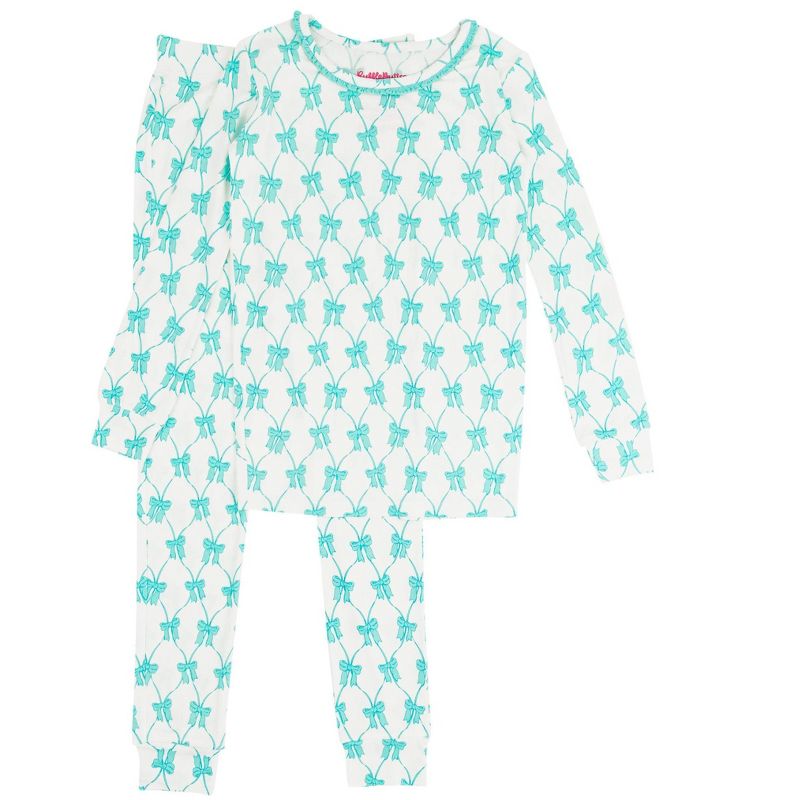 RuffleButts SoftSnooze Big Girls Ruffle Long Sleeve Pajama Set