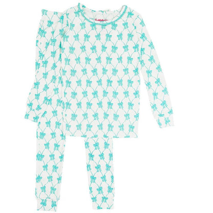 RuffleButts SoftSnooze Big Girls Ruffle Long Sleeve Pajama Set