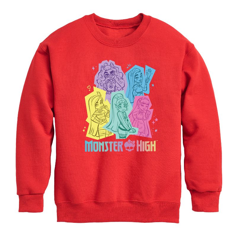 Boys' - Monster High - Pastel Character Group Graphic Long Sleeve Fleece Sweatshirt