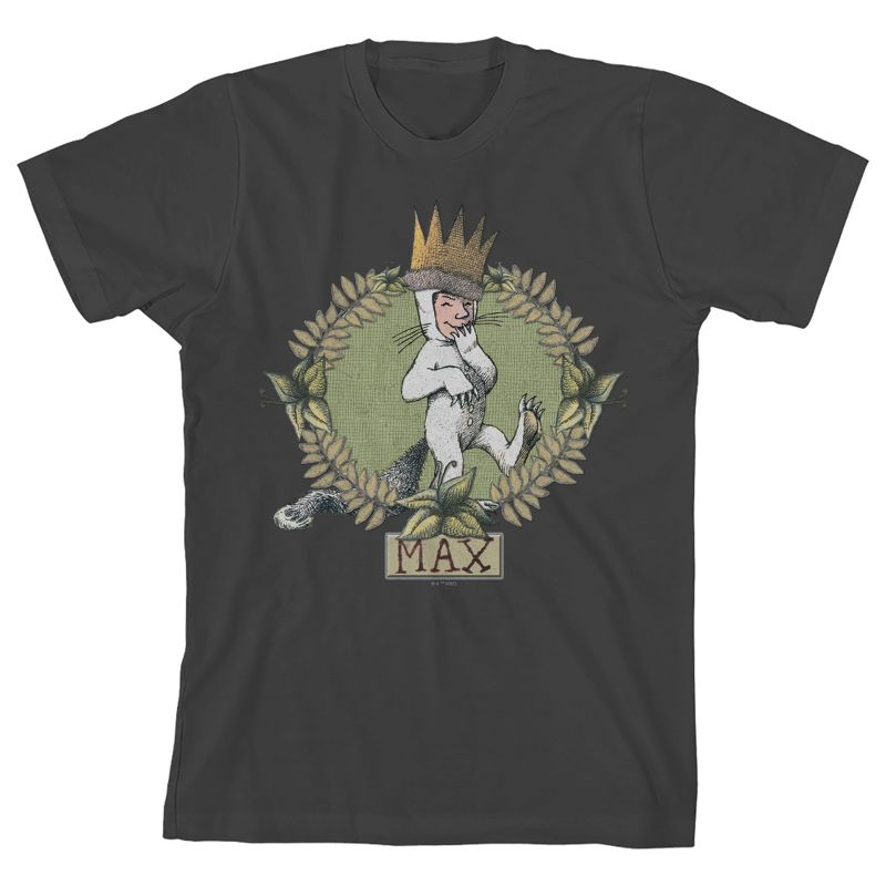 Where The Wild Things Are Max Leaves Background Youth Charcoal Crew Neck Short Sleeve T-shirt
