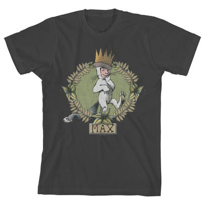 Where The Wild Things Are Max Leaves Background Youth Charcoal Crew Neck Short Sleeve T-shirt