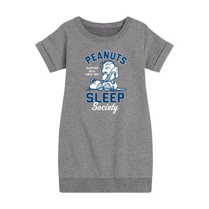 Girls' - Peanuts - Peanuts Sleep Society Graphic Short Sleeve Fleece Dress