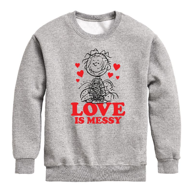 Boys' - Peanuts - Pigpen Love Is Messy Graphic Long Sleeve Fleece Sweatshirt