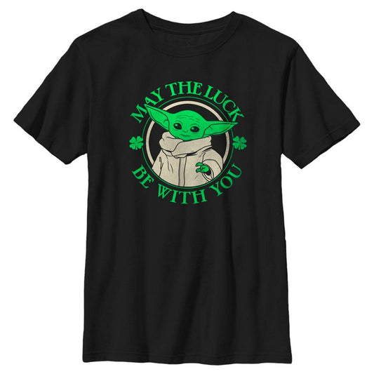 Boy's Star Wars The Mandalorian Grogu St. Patrick's Day May the Luck Be With You T-Shirt