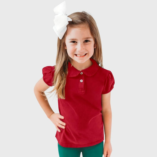 City Threads Puff Short Sleeve Girls Cotton Polo Tee with Peter Pan Collar - USA-Made