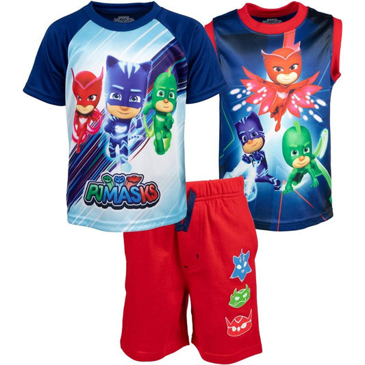 طقم ملابس من 3 قطع من PJ Masks Catboy Gekko Owlette Graphic T-Shirt Tank Top French Terry Shorts