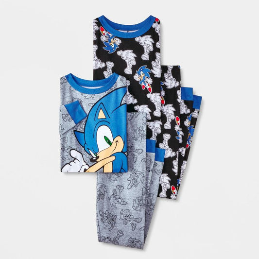 Boys' 4pc Sonic Long Sleeve Pajama Set - Black