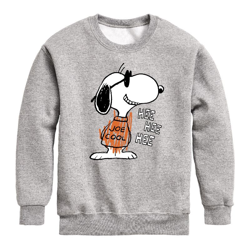 Boys' - Peanuts - Joe Cool Hee Hee Hee Graphic Long Sleeve Fleece Sweatshirt