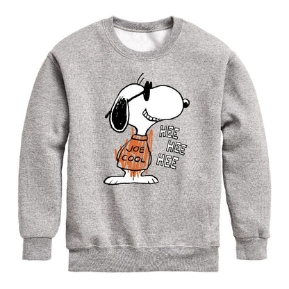 Boys' - Peanuts - Joe Cool Hee Hee Hee Graphic Long Sleeve Fleece Sweatshirt