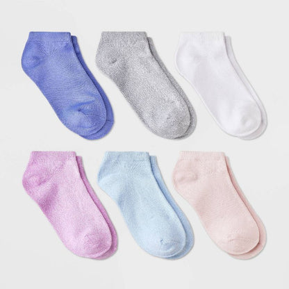 Girls' 6pk 'Marled' Super Soft No Show Socks - Cat & Jack™ Purple/Pink/Gray