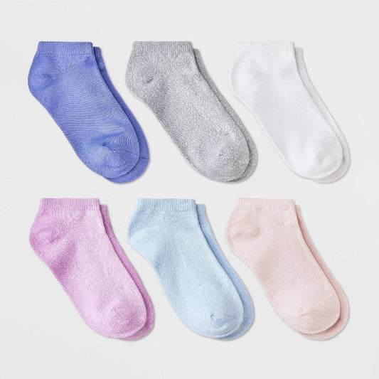 Girls' 6pk 'Marled' Super Soft No Show Socks - Cat & Jack™ Purple/Pink/Gray