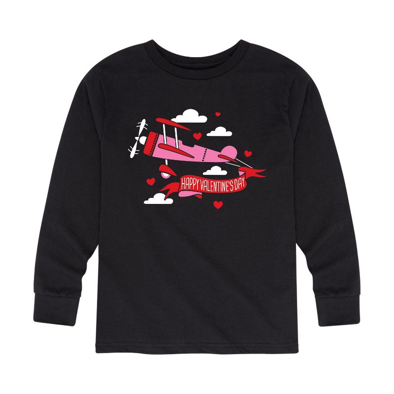 Boys' - Instant Message - Valentine Airplane Long Sleeve Graphic T-Shirt