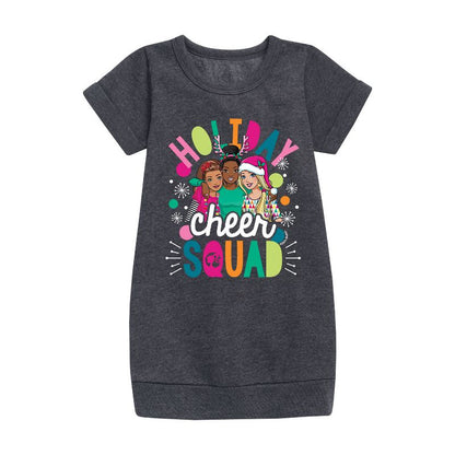 Girls' - Barbie - Holiday Cheer Squad Graphic Short Sleeve Fleece Dress