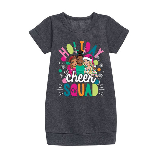 Girls' - Barbie - Holiday Cheer Squad Graphic Short Sleeve Fleece Dress