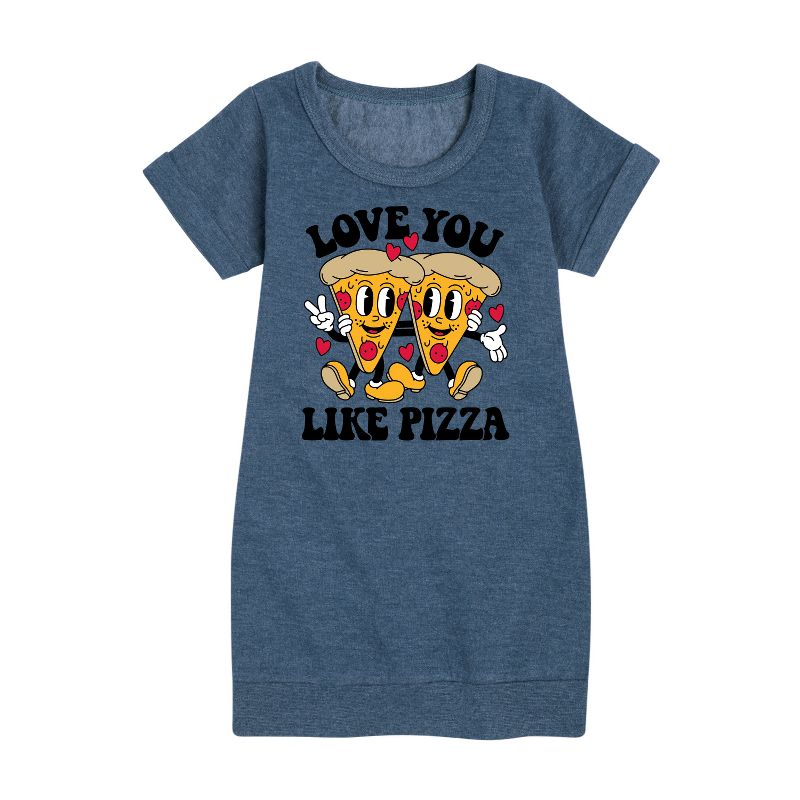 Girls' - Instant Message - Valentine's Day Love You Like Pizza Graphic Short Sleeve Fleece Dress