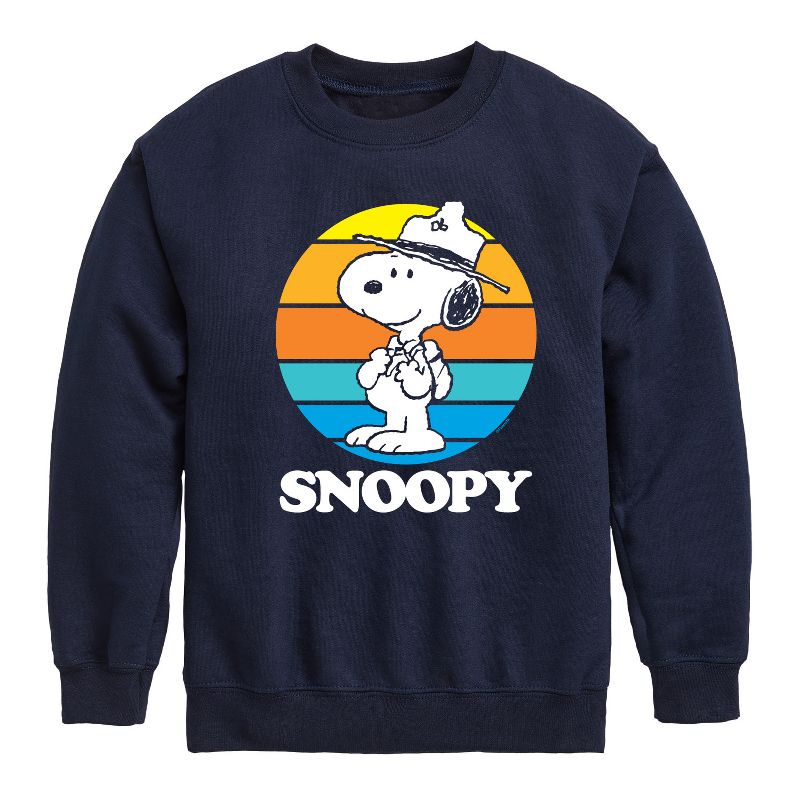 Boys' - Peanuts - Snoopy Beagle Scout Sunset Graphic Long Sleeve Fleece Sweatshirt