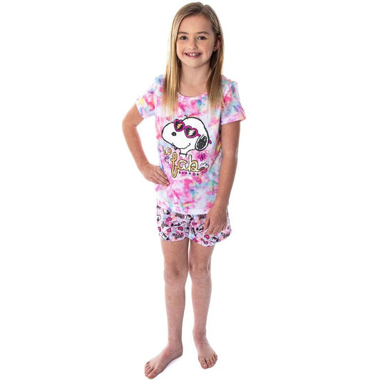 Peanuts Girls' Snoopy So Fab Tie Dye Pajamas Shirt And Shorts Pajama Set Tie-Dye