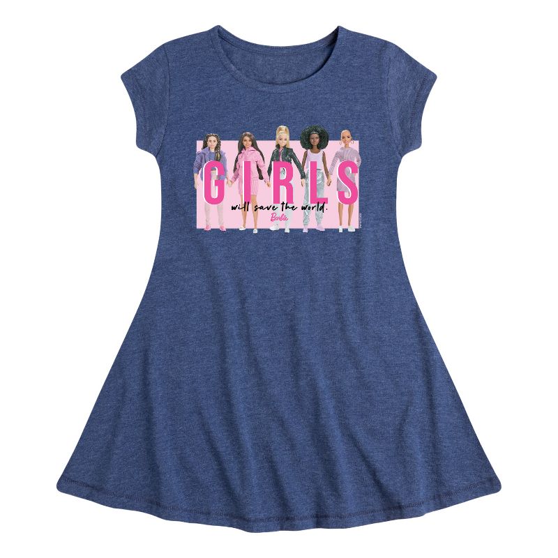 Girls' - Barbie - Girls Will Save the World Fit & Flair Cap Sleeve Dress