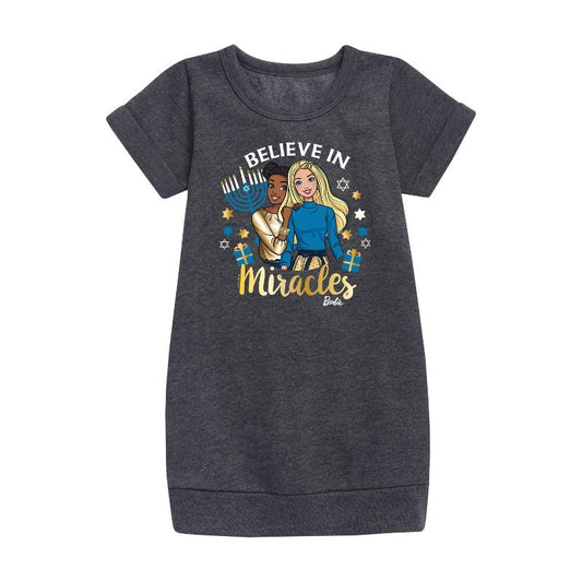 Girls' - Barbie - Believe In Miracles Holiday Graphic Short Sleeve Fleece Dress