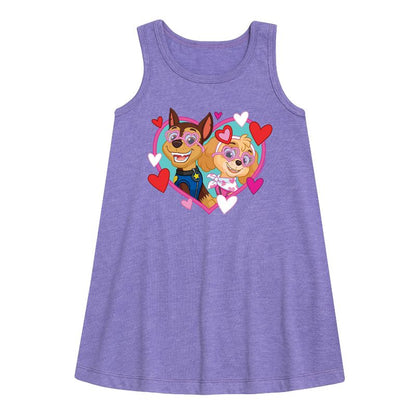 Girls' - Paw Patrol - Chase Sky Hearts Graphic Sleeveless Aline Dress