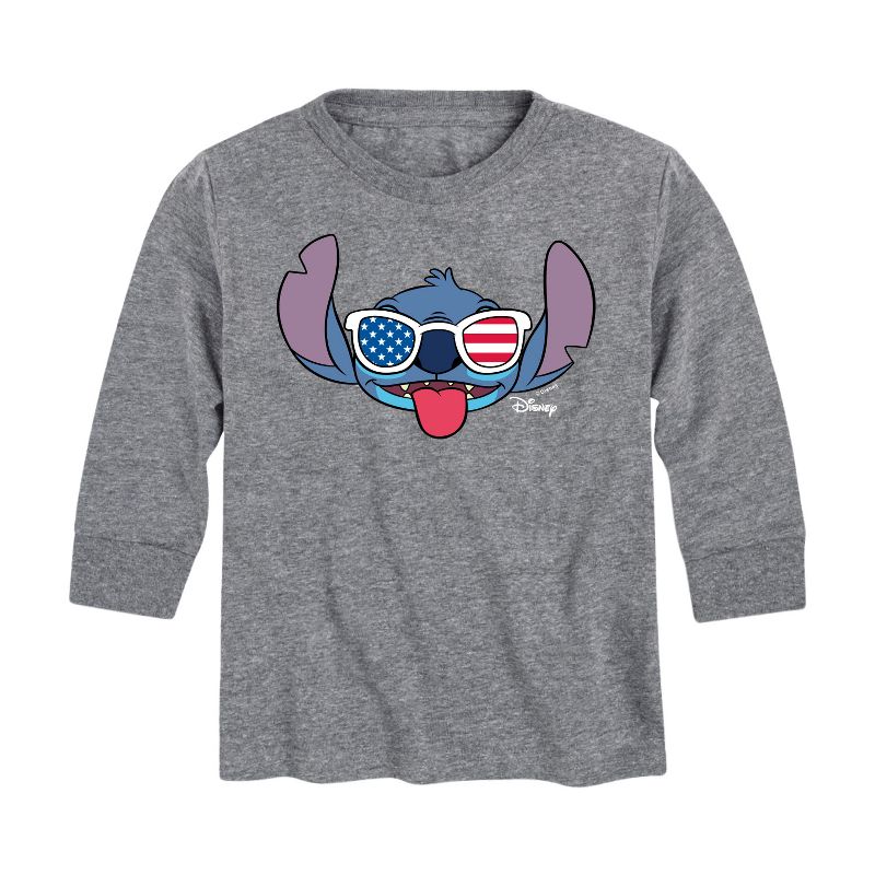 Boys' - Lilo and Stitch - Stitch Flag Glasses Long Sleeve Graphic T-Shirt