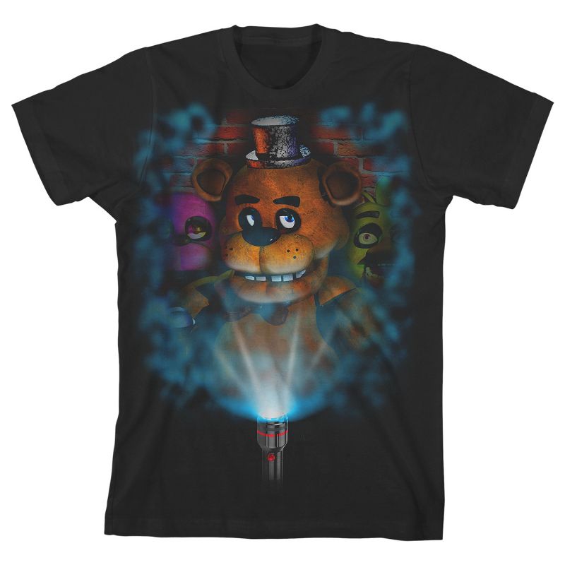تي شيرت أسود للأولاد بشخصيات لعبة Five Nights at Freddy's Flashlight