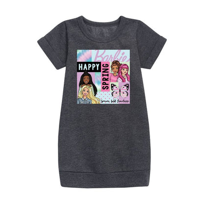 Girls' - Barbie - Happy Spring Graphic Short Sleeve Fleece Dress
