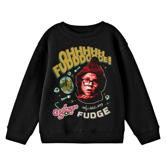 A Christmas Story Oh Fudge Crew Neck Long Sleeve Youth Black Sweatshirt