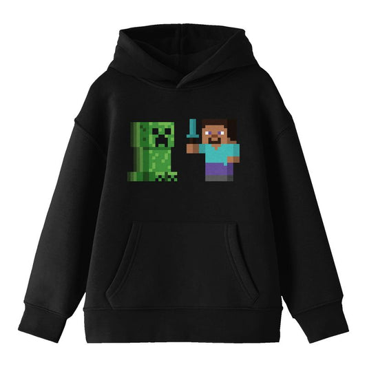 Minecraft Steve & Creeper Long Sleeve Youth Black Hooded Sweatshirt