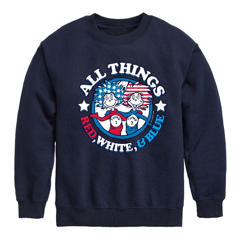 Boys' - Dr. Seuss - All Things Red, White and Blue Graphic Long Sleeve Fleece Sweatshirt