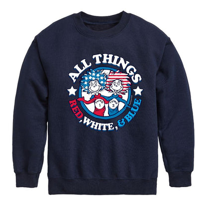 Boys' - Dr. Seuss - All Things Red, White and Blue Graphic Long Sleeve Fleece Sweatshirt