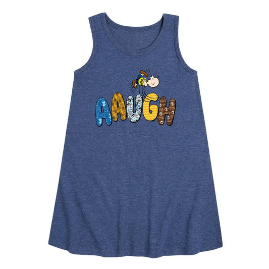 Girls' - Peanuts - Aaugh Pattern Charlie Brown Graphic Sleeveless Aline Dress