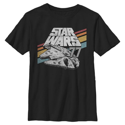 Boys Star Wars Retro 77 Millennium Falcon Stripes T Shirt