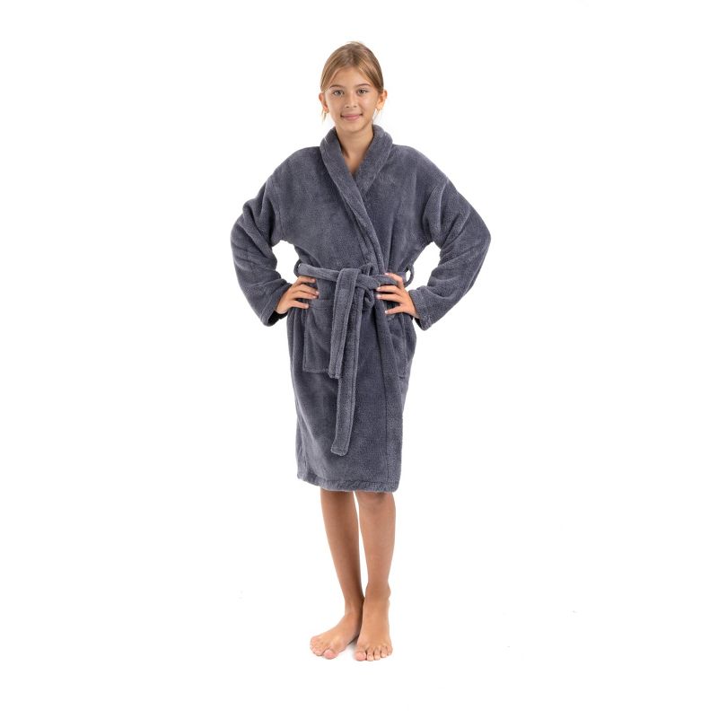 BC BARE COTTON Girls Shawl Robe Microfiber Plush Fleece Bathrobe