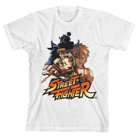 تي شيرت أبيض للأولاد بأكمام قصيرة ورقبة دائرية من Street Fighter Classic Fighting Pose