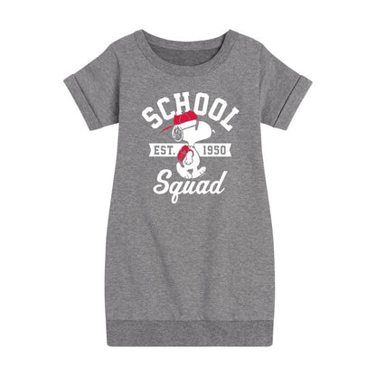 Girls' - Peanuts - Snoopy School Squad Graphic Short Sleeve Fleece Dress