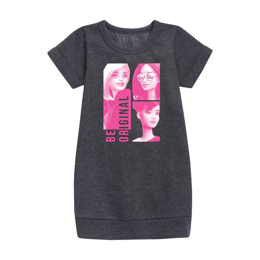 Girls' - Barbie - Be Original Squares Graphic Short Sleeve Fleece Dress