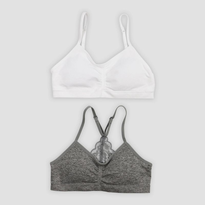 Maidenform Girls' 2pk Seamfree Lace Back Crop Bra - White