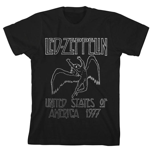 Led Zeppelin Falling Icarus Metallic Print Boy's Black Crew Neck Short Sleeve T-shirt