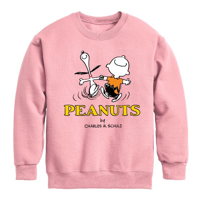 Boys' - Peanuts - Charlie Snoopy Dancing Graphic Long Sleeve Fleece Sweatshirt